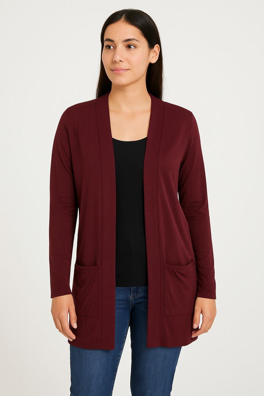 Devotion by Cyrus Women’s Open Front Cardigan  S Small Burgundy  Solid Pockets